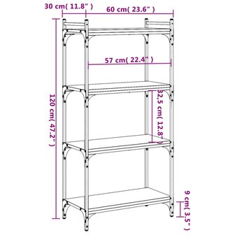 Boekenkast 4-laags 60x30x120 cm bewerkt hout zwart 9