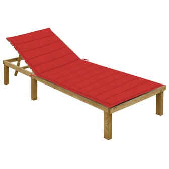 Ligbed met rood kussen ge&iuml;mpregneerd grenenhout 1
