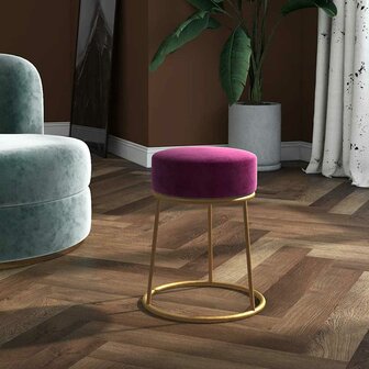 Hocker rond fluweel paars 1
