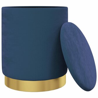 Hocker met opbergruimte rond fluweel blauw 3