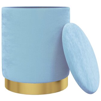 Hocker met opbergruimte rond fluweel lichtblauw 3