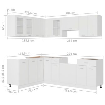 11-delige Keukenkastenset bewerkt hout wit 7