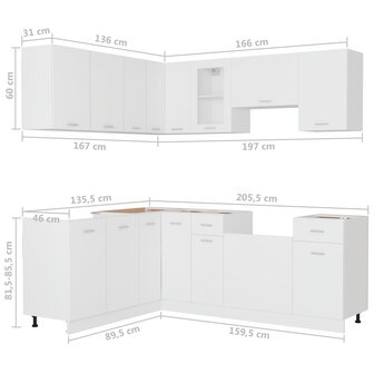11-delige Keukenkastenset bewerkt hout wit 7
