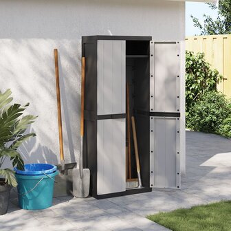 Tuinkast 65x37x165 cm polypropeen grijs en zwart 1