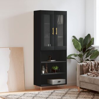 Hoge kast 69,5x34x180 cm bewerkt hout zwart 1