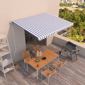 Luifel automatisch uittrekbaar 400x350 cm blauw en wit 1