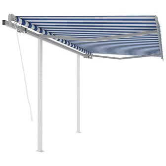 Luifel automatisch uittrekbaar met palen 3x2,5 m blauw en wit 1