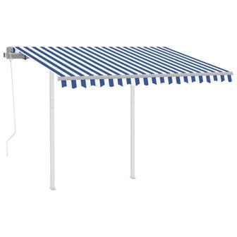 Luifel automatisch uittrekbaar met palen 3x2,5 m blauw en wit 2