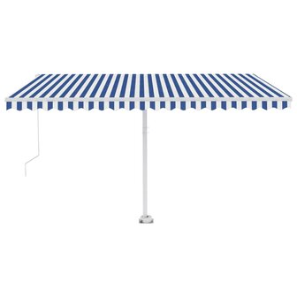 Luifel vrijstaand handmatig uittrekbaar 400x350 cm blauw en wit 2