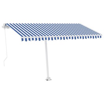 Luifel vrijstaand handmatig uittrekbaar 450x350 cm blauw en wit 4