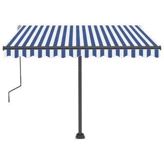 Luifel vrijstaand handmatig uittrekbaar 300x250 cm blauw en wit 6