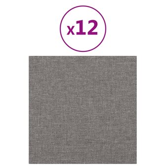 Wandpanelen 12 st 1,08 m&sup2; 30x30 cm stof lichtgrijs 2