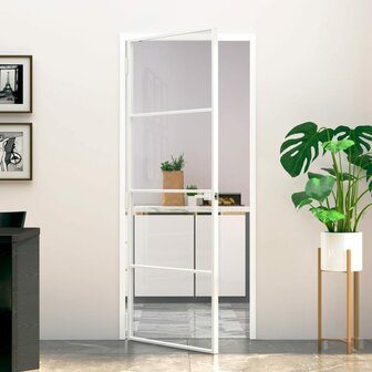 Binnendeur 83x201,5 cm gehard glas en aluminium smal wit 1