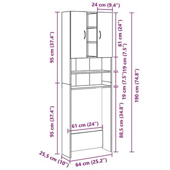 Wasmachinekast 64x25,5x190 cm wit 9