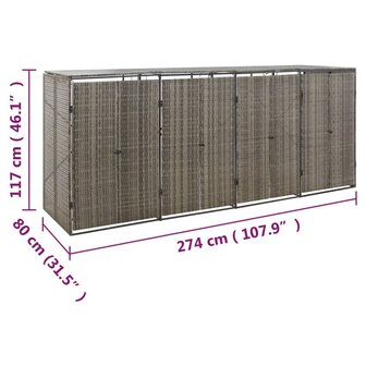 Containerberging viervoudig 274x80x117 cm poly rattan grijs 7