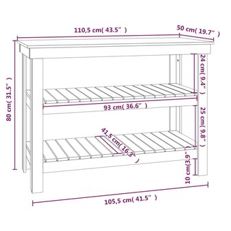 Werkbank 110,5x50x80 cm massief grenenhout wit 8