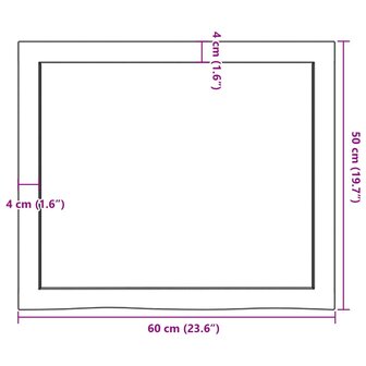 Wastafelblad 60x50x(2-4) cm onbehandeld massief hout 9