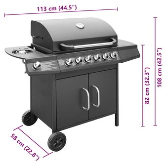 Gasbarbecue 6+1 kookzone zwart  8