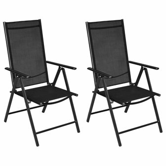 Tuinstoelen inklapbaar 2 st aluminium en textileen zwart 1