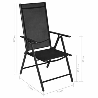Tuinstoelen inklapbaar 2 st aluminium en textileen zwart 7