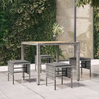 Tuinvoetenbanken 4 st met kussens poly rattan grijs 1