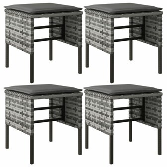 Tuinvoetenbanken 4 st met kussens poly rattan grijs 2