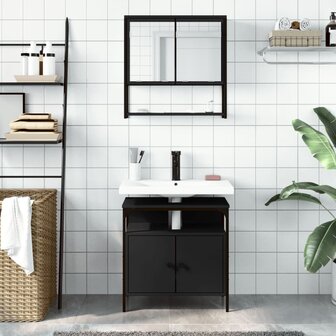 2-delige Badkamermeubelset bewerkt hout zwart 3