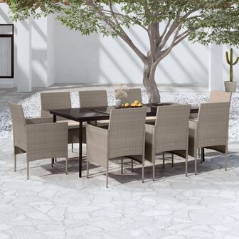 9-delige Tuinset met kussens beige en zwart 1