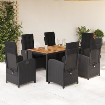 7-delige Tuinset met kussens poly rattan zwart 1
