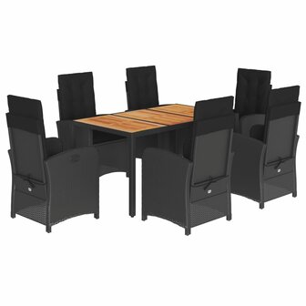 7-delige Tuinset met kussens poly rattan zwart 2