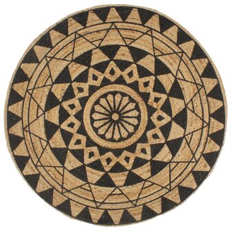 Vloerkleed handgemaakt met zwarte print 90 cm jute 1