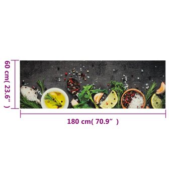 Keukenmat wasbaar kruidenprint 60x180 cm fluweel 5