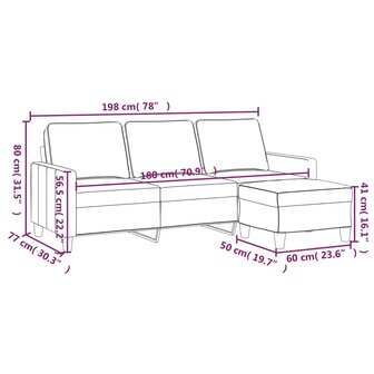 Driezitsbank met voetenbank 180 cm stof donkergrijs 7
