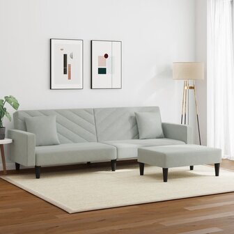 2-delige Loungeset met kussens fluweel lichtgrijs 3
