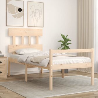 Seniorenbed met hoofdbord massief hout 90x200 cm 3