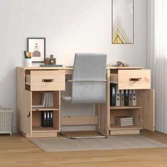 Bureau met kastjes 135x50x75 cm massief grenenhout 3