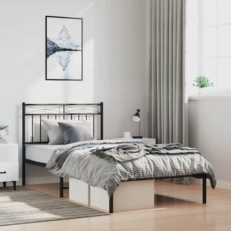 Bedframe met hoofdbord metaal zwart 100x190 cm 1