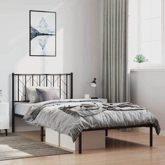 Bedframe met hoofdbord metaal zwart 100x200 cm 1