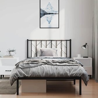 Bedframe met hoofdbord metaal zwart 100x200 cm 3