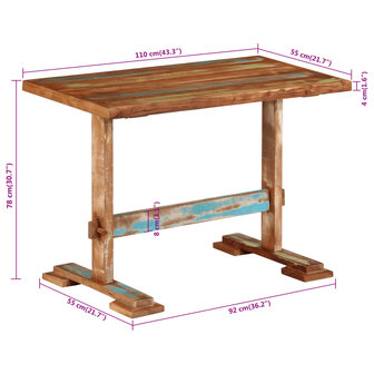 Eettafel 110x55x78 cm massief gerecycled hout 8
