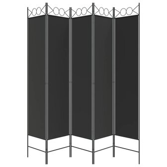 Kamerscherm met 5 panelen 200x200 cm stof zwart 4