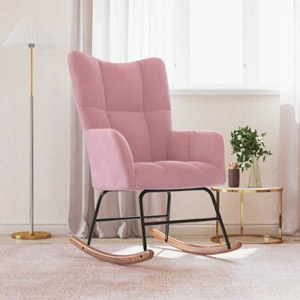 Schommelstoel fluweel roze 1