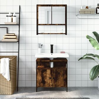 2-delige Badkamermeubelset bewerkt hout gerookt eikenkleurig 3