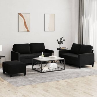 3-delige Loungeset met kussens fluweel zwart 1