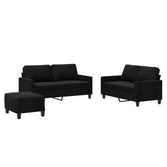3-delige Loungeset met kussens fluweel zwart 2