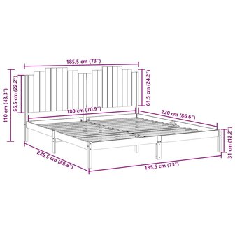 Bedframe extra lang zonder matras massief hout 180x220 cm 9