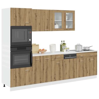 7-delige Keukenkastenset bewerkt hout artisanaal eikenkleurig 1