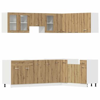 11-delige Keukenkastenset bewerkt hout artisanaal eiken 2