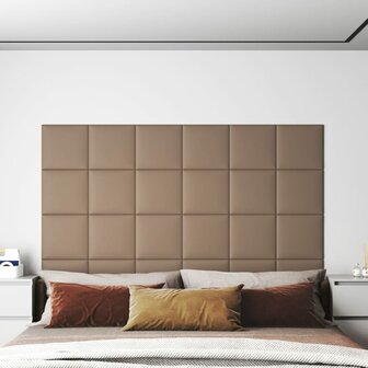 Wandpanelen 12 st 1,08 m&sup2; 30x30 cm kunstleer cappuccinokleurig 1