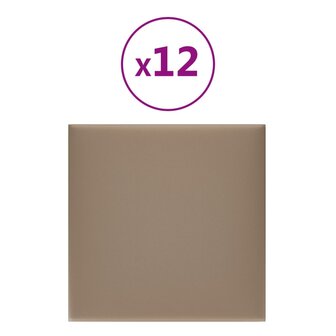 Wandpanelen 12 st 1,08 m&sup2; 30x30 cm kunstleer cappuccinokleurig 2